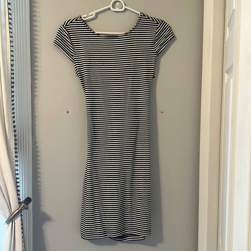 black and white dress, open back, great condition